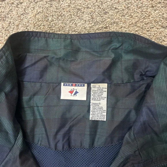 Vintage Jerzees Windbreaker Jacket 80s Black Watch Raglan‎ Check Blue Zip Bomber - Picture 7 of 9